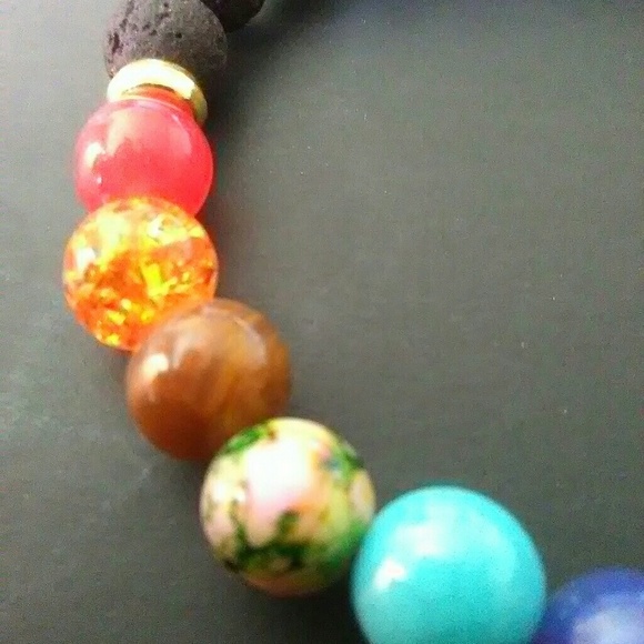 Hot Natural Lava Rock Healing Yoga Chakra Bracelet - Picture 4 of 5